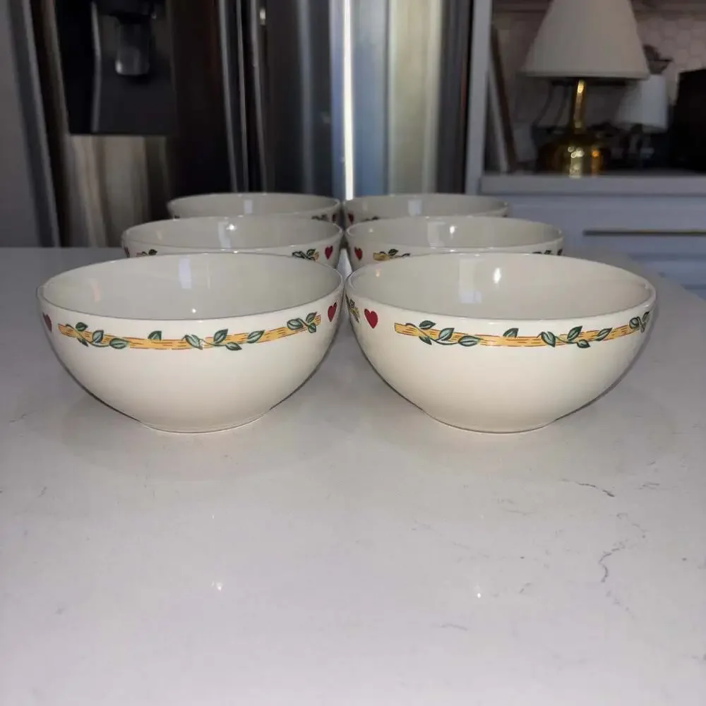 Thomson Pottery Birdhouse Pattern Cereal Soup Bowls, Set of 6